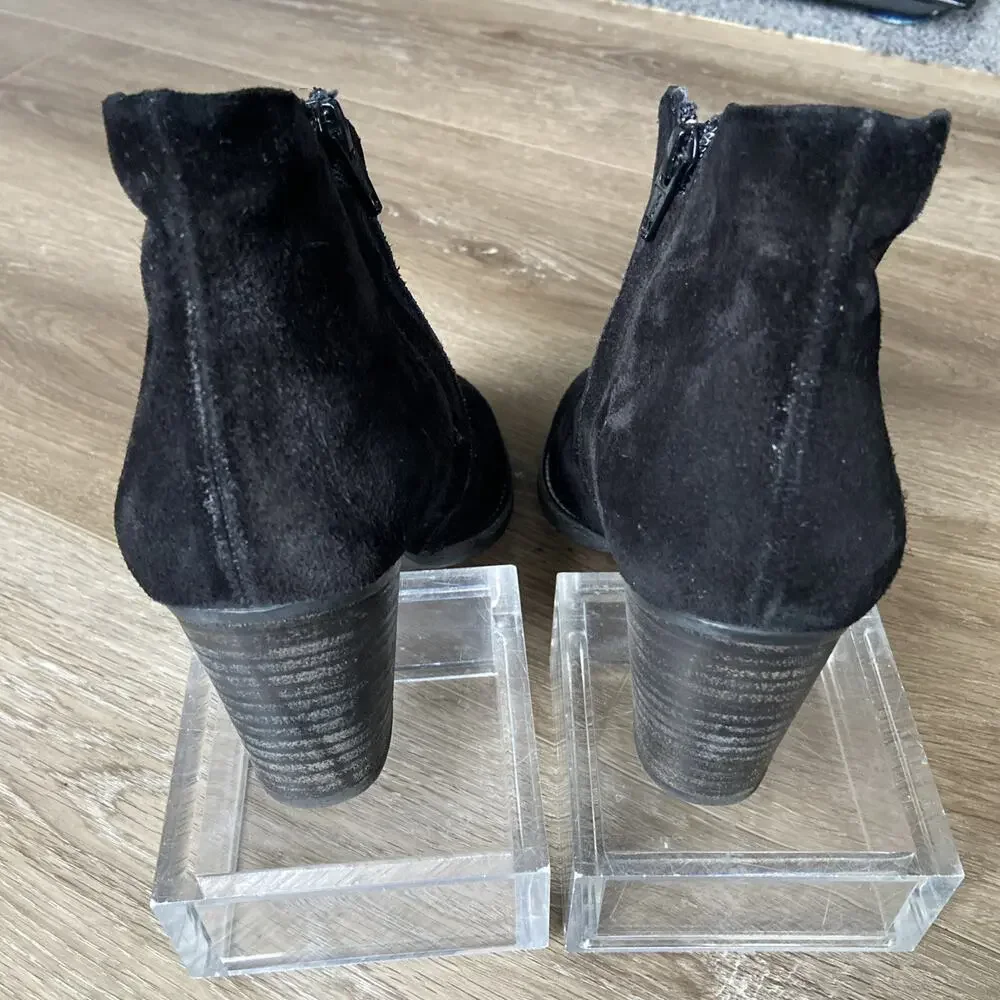 Paul Green Ankle Booties Womens Sz 6.5 Black Suede Zipper 2.5